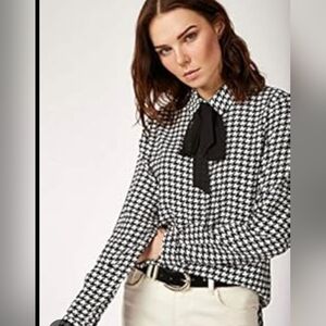 Black and White Houndstooth Button Down Shirt